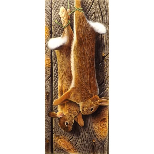 Two Hanged Brown Rabbits