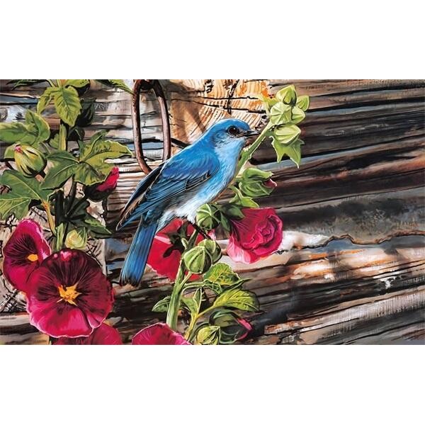 Blue Bird On Blooming Flower