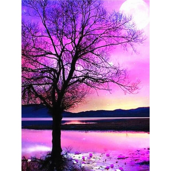 Purple Moon Night Tree