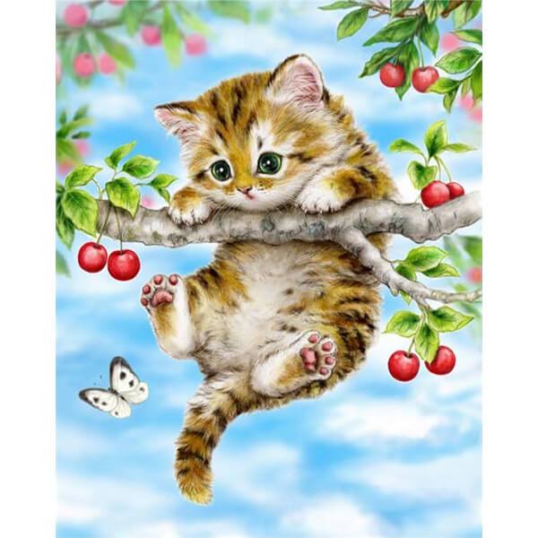 Little Kitten Playing On A Tree