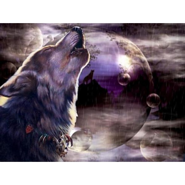 Wolf Howling Under Moon
