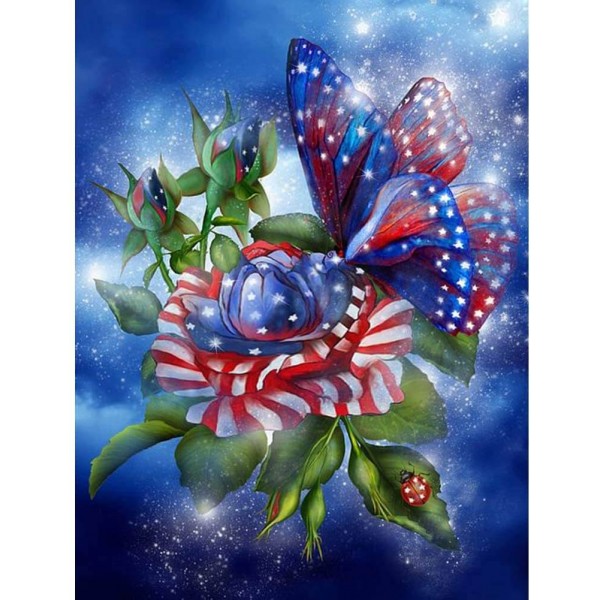 USA Flag Rose and Butterfly