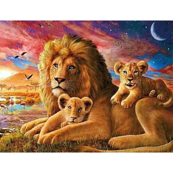 Affectionate Father Lion And Cubs