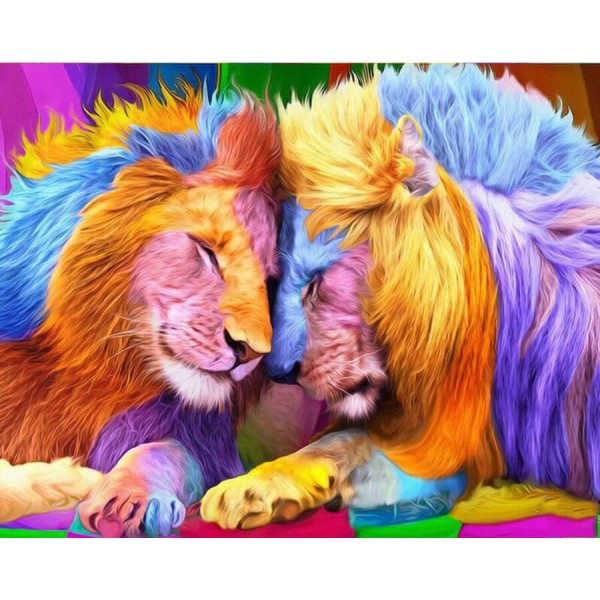 Colorful Sweet Lion Couple