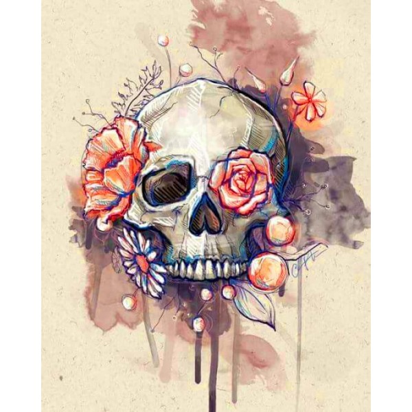 Water Color Floral Skull