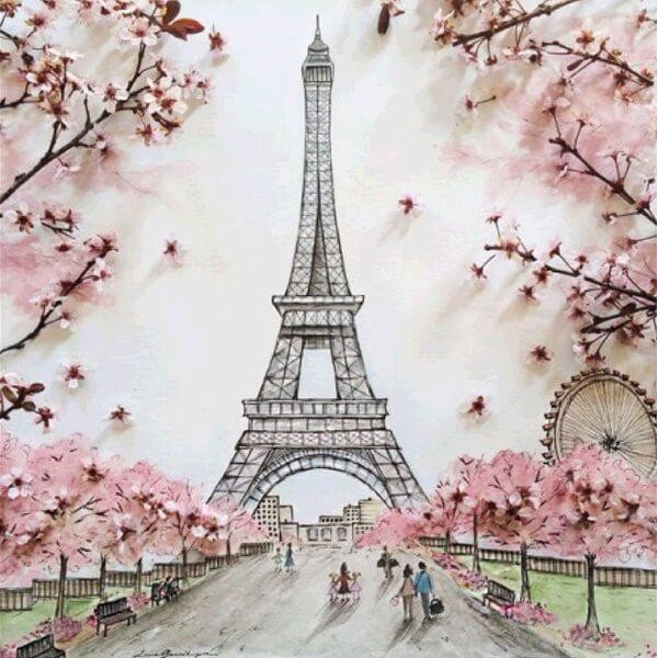 Eiffel Tower with Cherry Blossoms