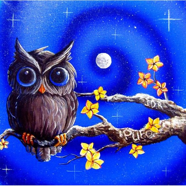 Black Owl On Blue Night Moon