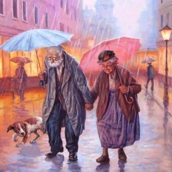 Old Couple In The Rain