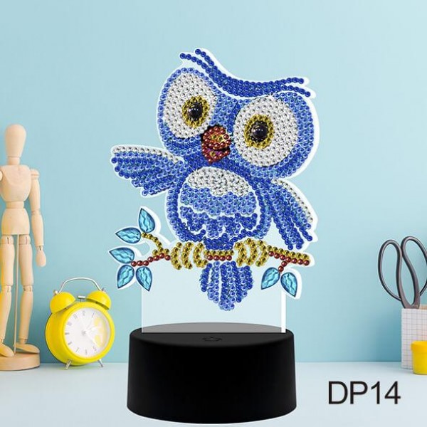 Blue Owl Diamond Painting Lamp